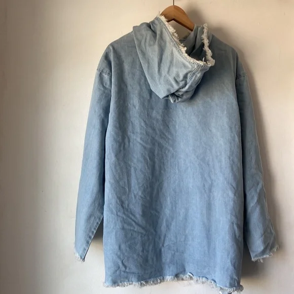 Elwood Large Denim Raw Edge Hoodie - Picture 3 of 12